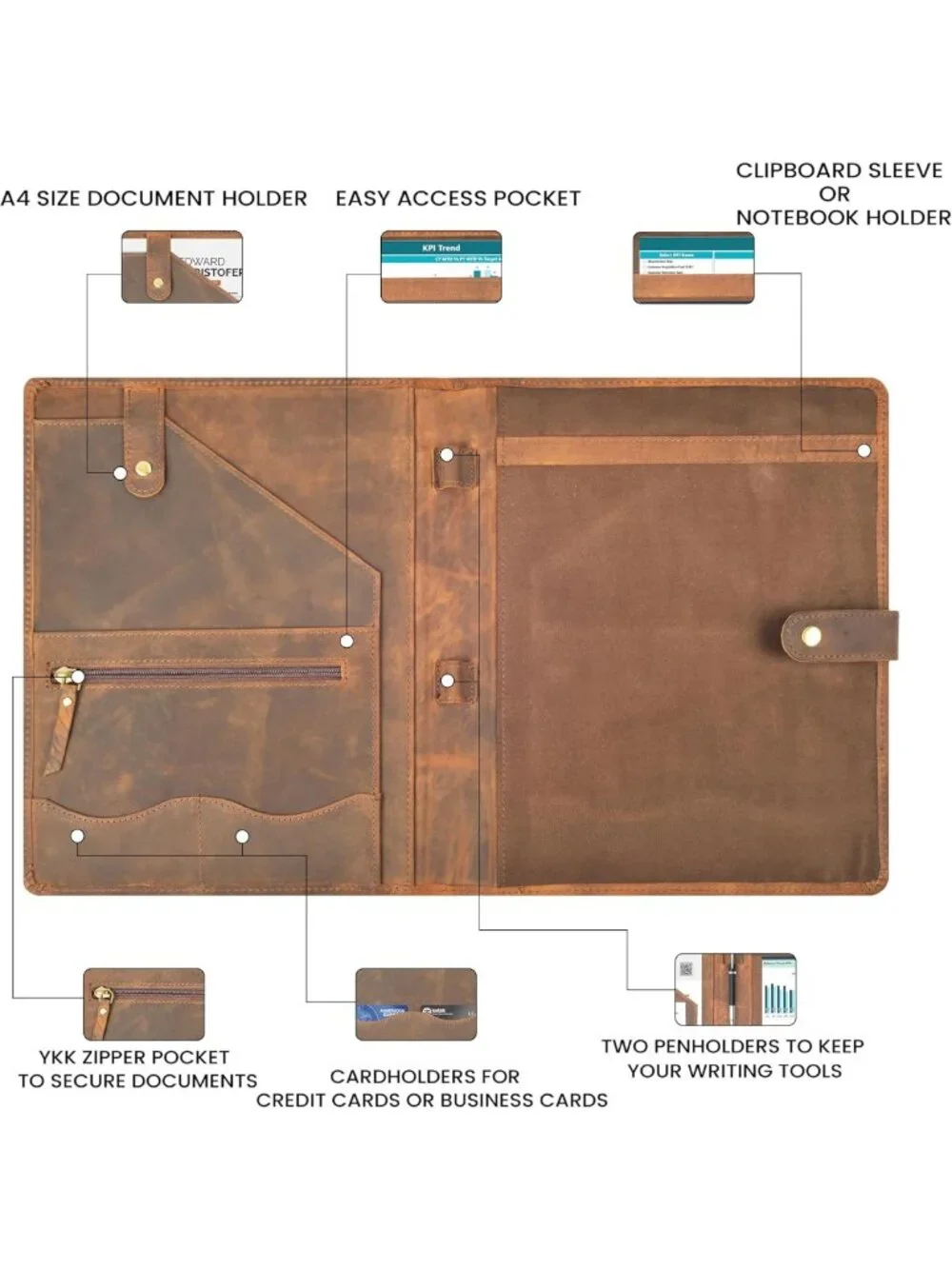 Stylish Leather Resume Portfolio Folder | Professional Padfolio Organizer A4